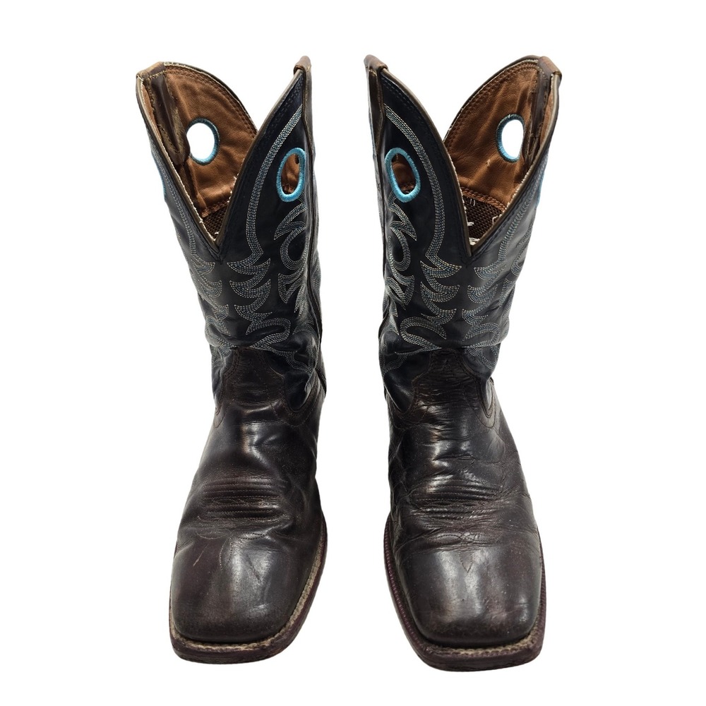 Justin Western Work Boots Square Toe Brown Leather Mens 9.5D Cowboy